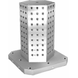 01855 - Clamping towers, grey cast iron, 6-sided, with grid holes