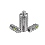 03056-01 - Spring plungers with hexagon socket and flattened thrust pin, stainless steel, LONG-LOK lock