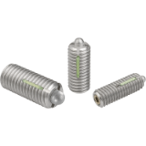 03056 - Spring plungers with hexagon socket and thrust pin, LONG-LOK secured, stainless steel
