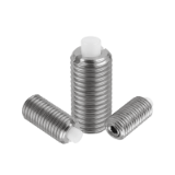 03058-01 - Spring plungers with hexagon socket and flattened POM thrust pin, stainless steel