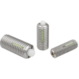 03059 - Spring plungers with hexagon socket and POM thrust pin, LONG-LOK secured, stainless steel