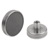 09065-10 - Shallow pot magnets with internal thread hard ferrite with stainless-steel housing